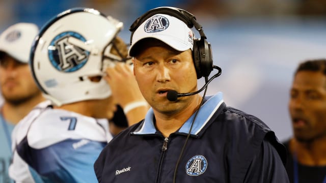 Aug 17, 2014; Toronto, Ontario, Canada; Toronto Argonauts head coach Scott Milanovich on the sidelines against the BC Lions at Rogers Centre. BC defeated Toronto 33-17. Mandatory Credit: John E. Sokolowski-USA TODAY Sports